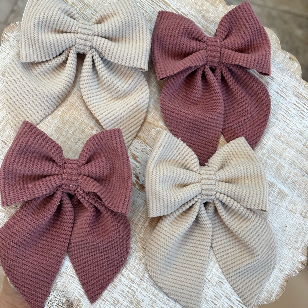 Stylish Kids Bow Hair Clips - Cream and Mauve